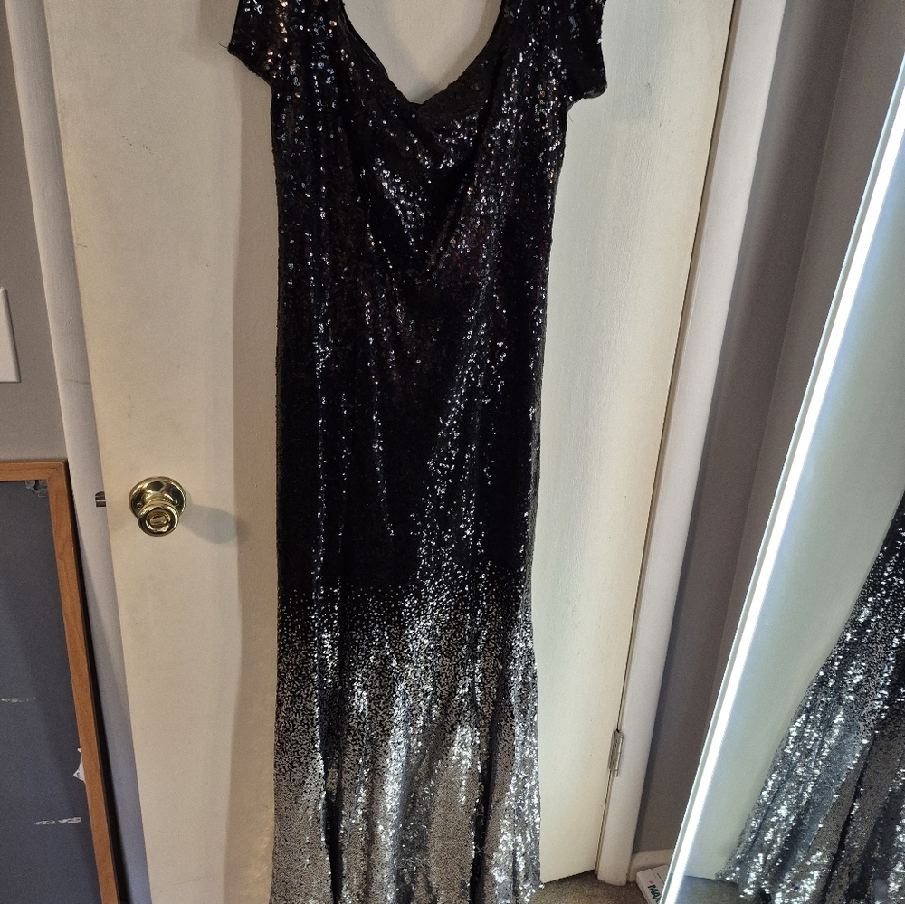 Torrid Black and Silver Ombre Off Shoulder Sequin Dress - Picture 2 of 6